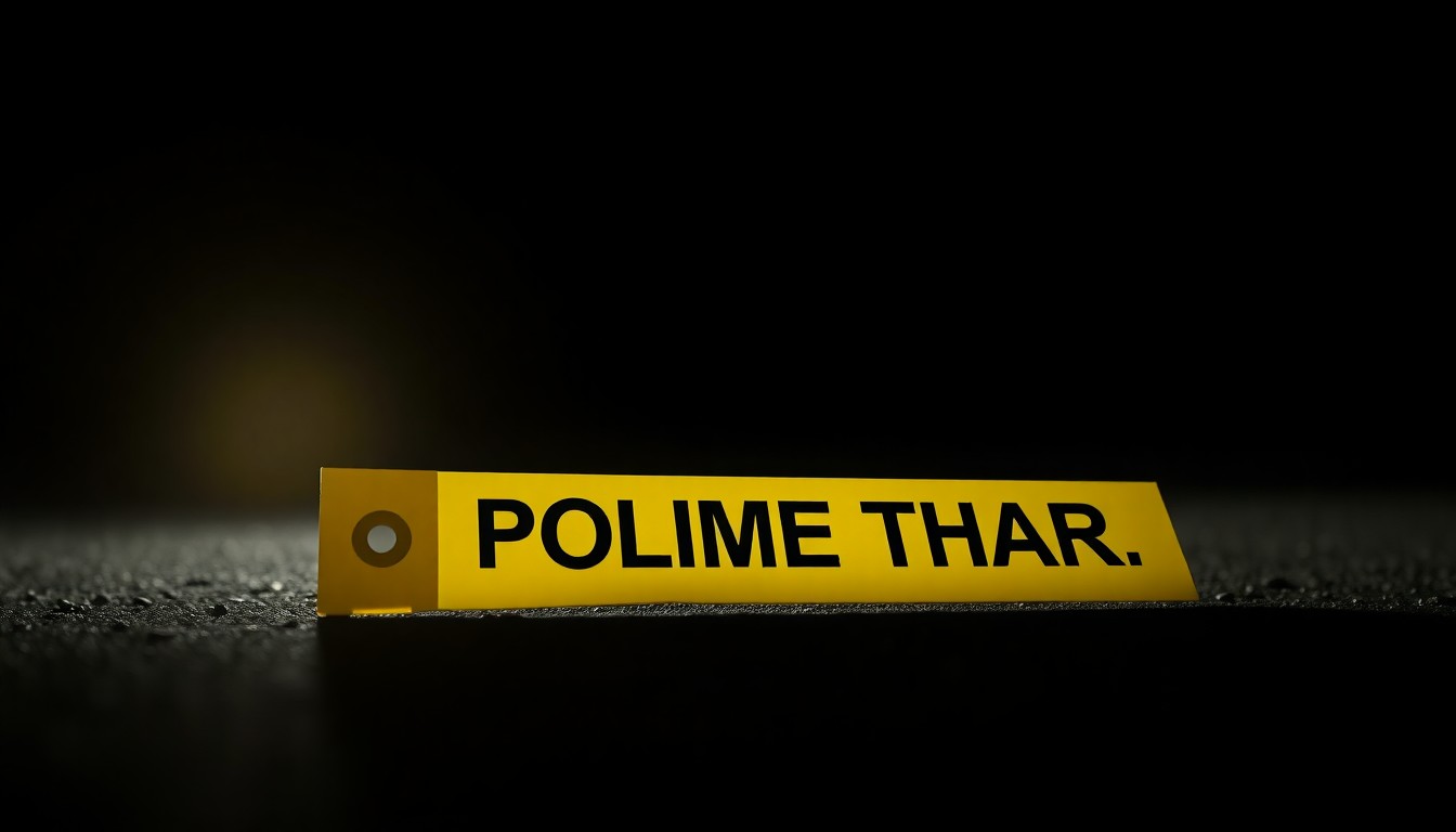 An extreme close-up photograph of a police evidence marker on the ground, lit by a harsh, direct camera flash against a pitch-black background, conceptually representing the investigation into a potential bomb threat.