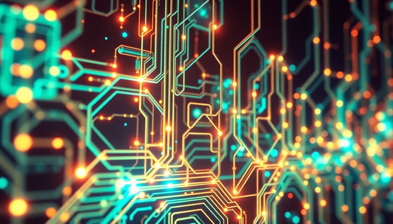 A highly detailed, glowing 3D macro illustration of a futuristic AI neural network, with intricate circuits, pulsing neon lights, and a sense of technological complexity, conceptually representing the legal implications of AI-generated content.