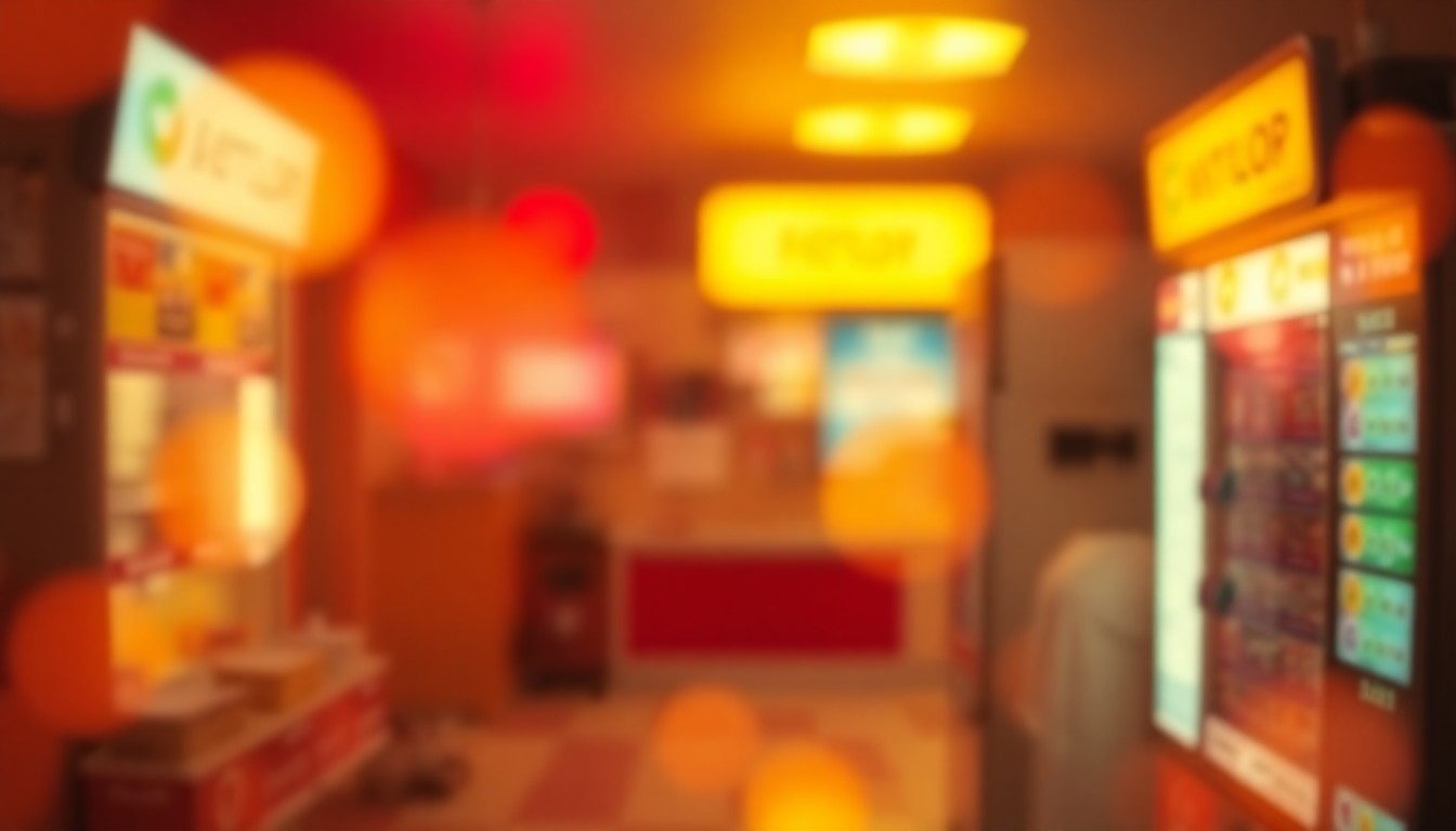 An abstract, dreamy scene of blurred, colorful light and shapes suggesting the interior of a convenience store, conceptually representing the unclaimed lottery prize.