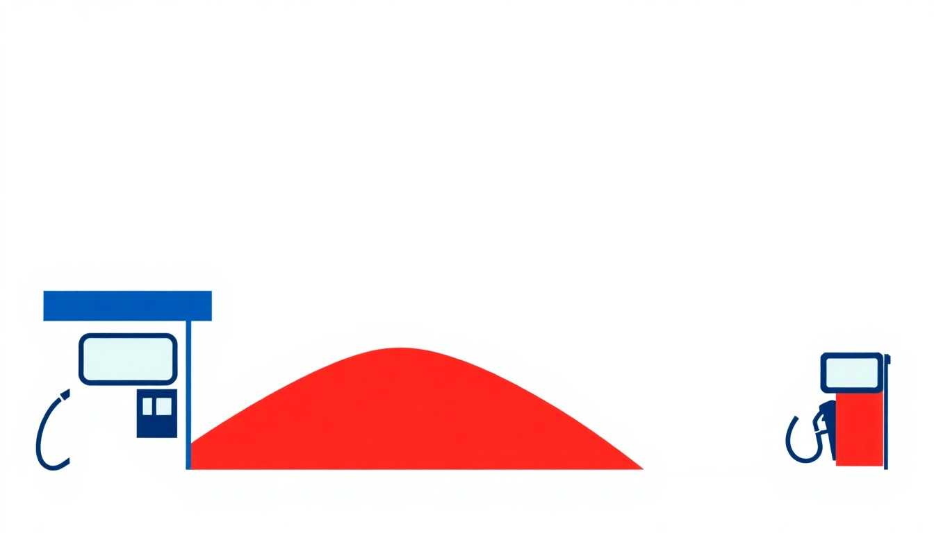 A vibrant abstract illustration composed of overlapping triangles and circles in shades of blue, yellow, and red, conceptually representing the volatility of gas prices in State College, Pennsylvania.