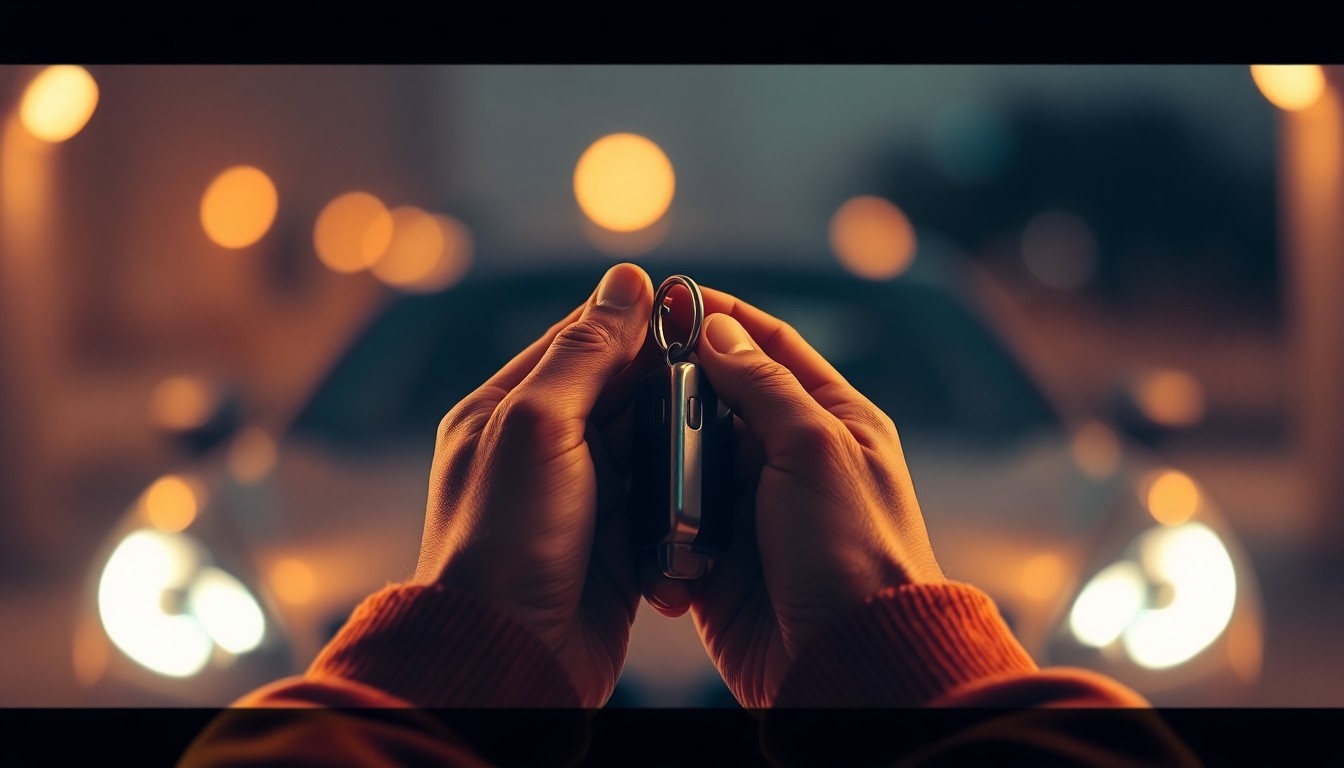 An abstract, impressionistic photograph of a person's hands holding car keys, with the background blurred into soft, warm pools of light, conceptually representing the opportunity for Miami residents to regain their driving privileges.