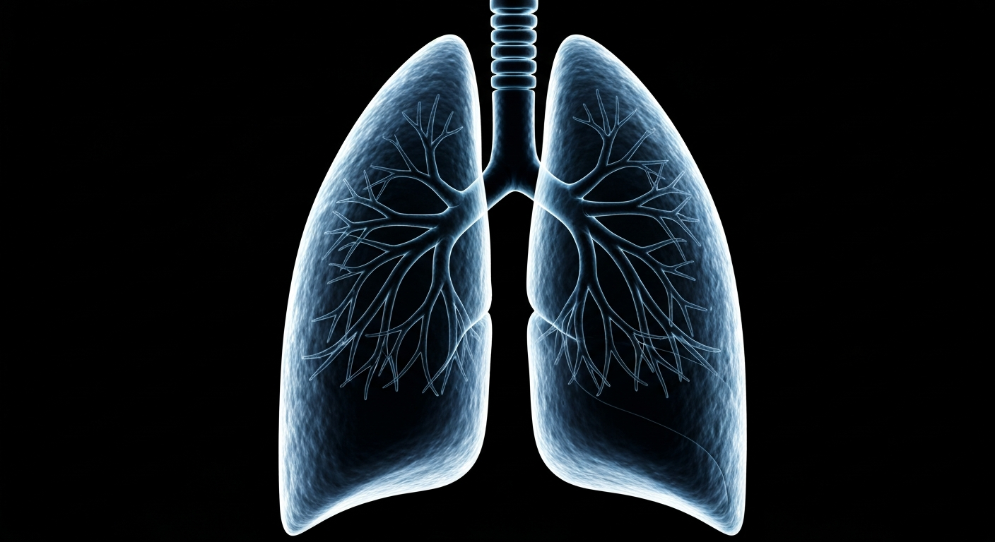 An extreme close-up X-ray photograph showing the delicate branching structure of the human lungs in glowing, translucent detail against a dark background, conceptually representing the fragility of public health in the face of infectious disease outbreaks.