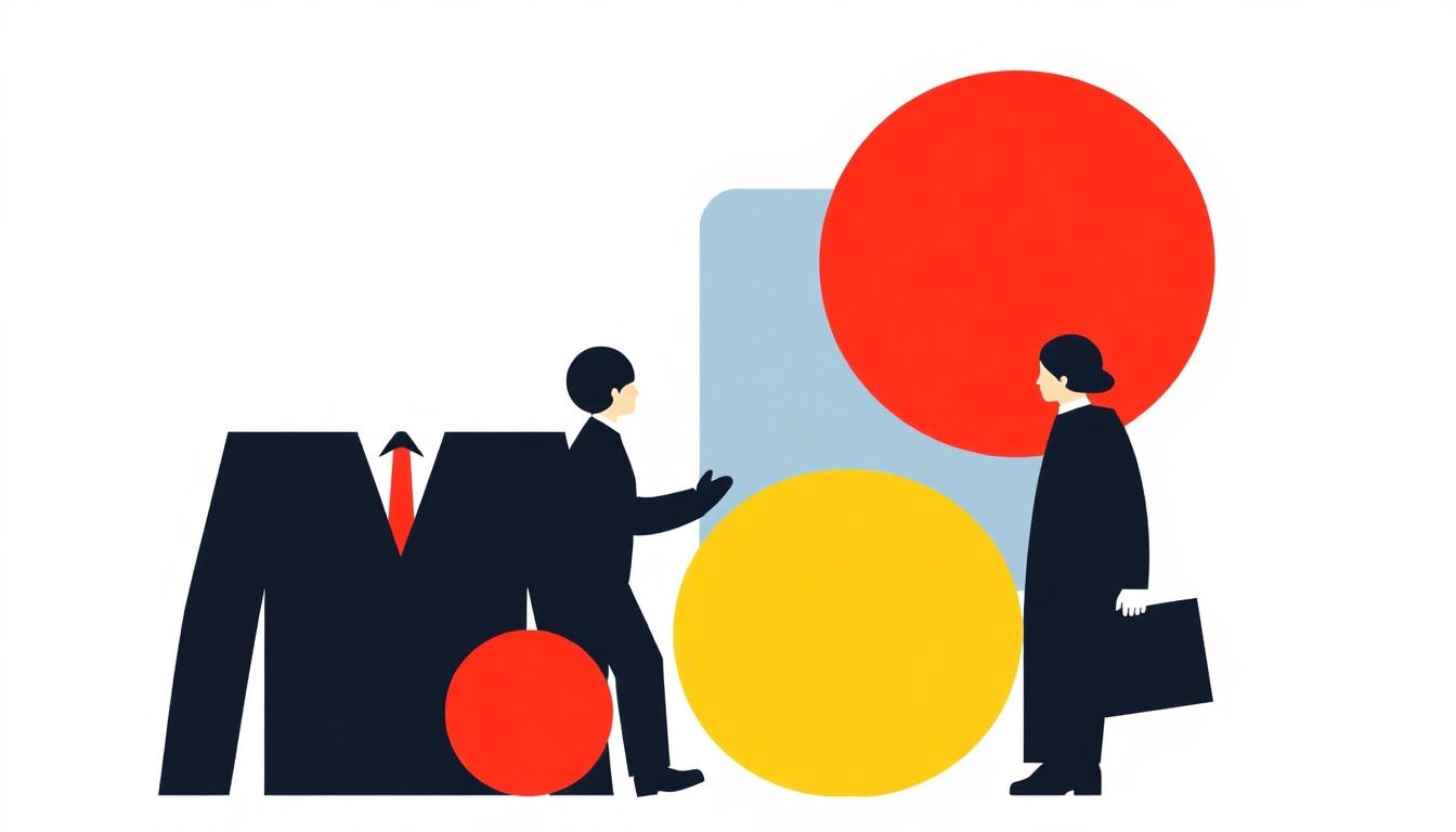 An abstract illustration composed of overlapping triangles and circles in shades of blue, red, and yellow, conceptually representing the shifting dynamics of the labor market and the need for new economic models.