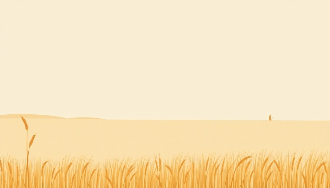 A minimalist abstract illustration using simple geometric shapes and muted earth tones to conceptually represent the declining state of winter wheat production in the Southern Plains region.