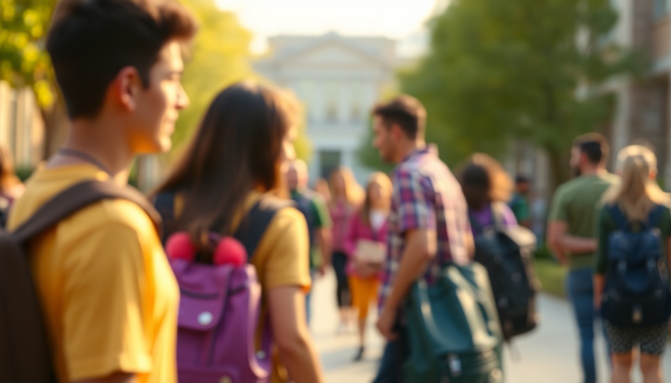 An abstract, out-of-focus scene of people gathering on a school campus, with soft, warm pools of light and color, conceptually representing the preparation for emergency reunification procedures.