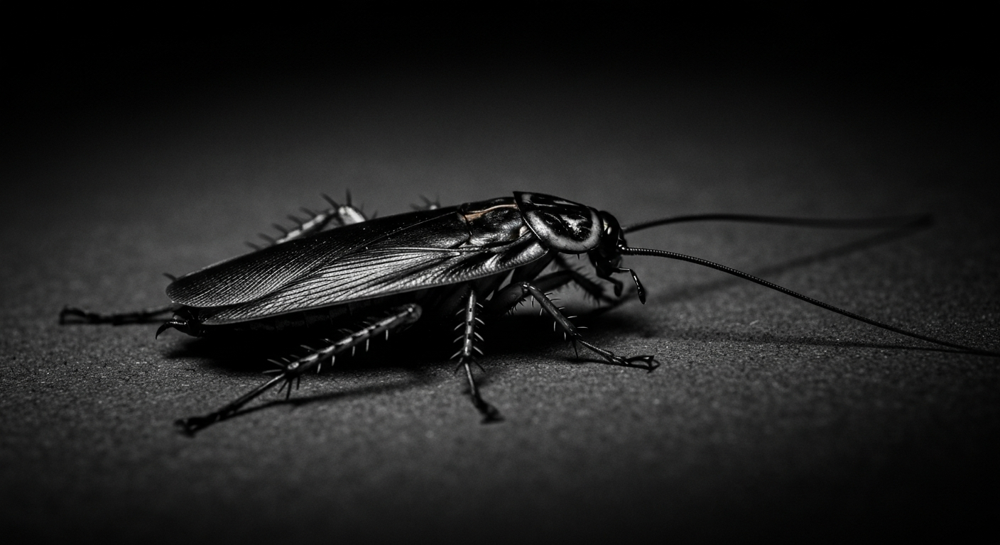 A minimalist neon outline of a cockroach against a dark background, conveying the pest-related issues that caused the restaurant closures.