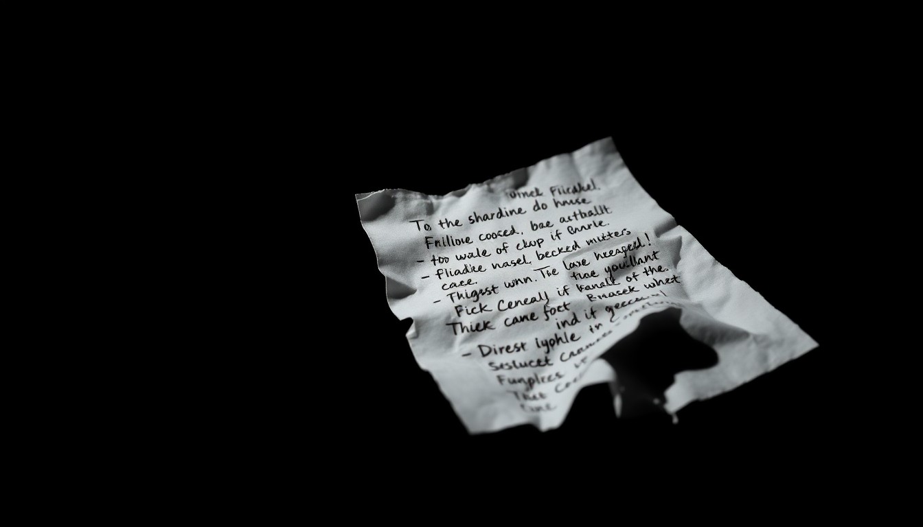An extreme close-up of a crumpled piece of paper with handwritten notes, conceptually representing the evidence and investigation into a sexual assault case against a runaway teen.