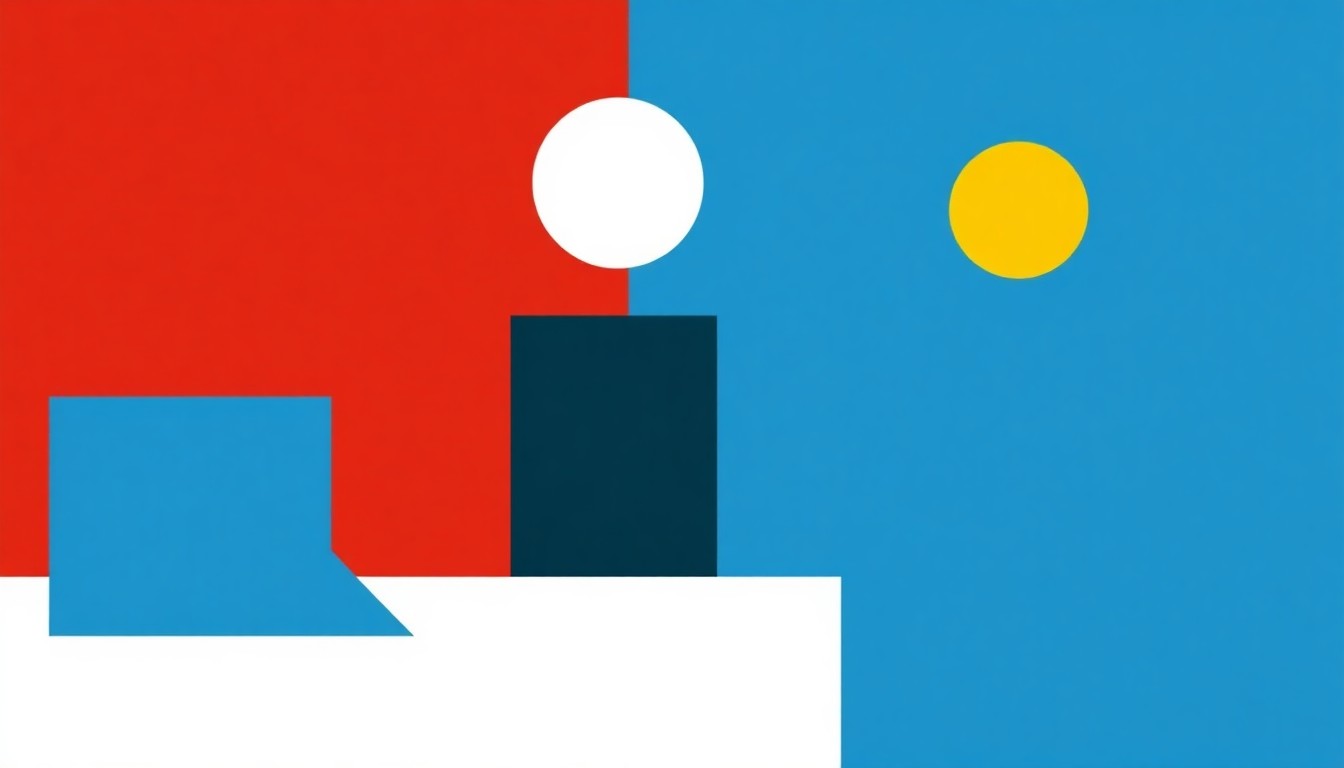 A minimalist illustration using bold geometric shapes and primary colors to conceptually represent the economic concept of the income threshold required for a family to afford basic living costs in New York City.