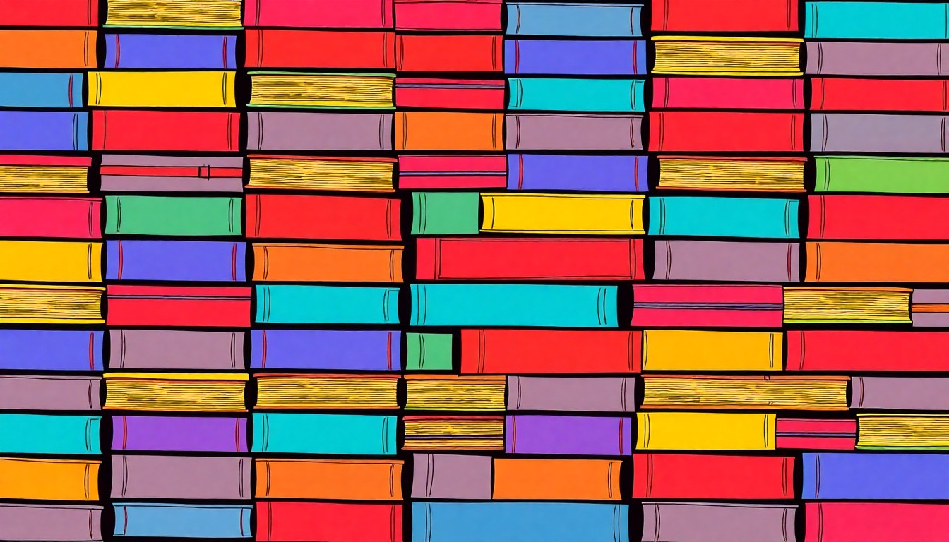 A bold, colorful silkscreen-style illustration featuring a repeating grid pattern of stacked college textbooks in vibrant neon shades, conceptually representing the diverse educational expenses families can now cover with 529 savings plans.