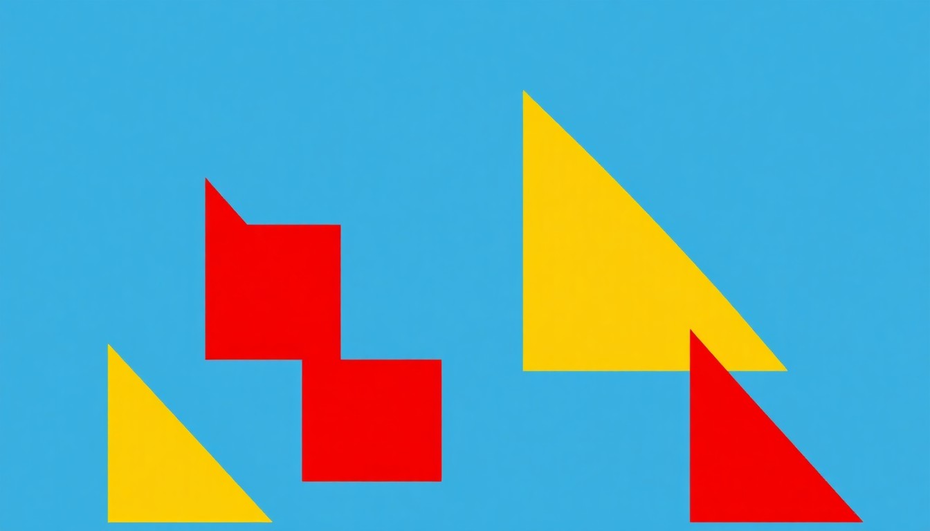 An abstract geometric illustration in the style of Herbert Bayer, featuring bold shapes and primary colors that conceptually represent the Federal Reserve's interest rate policy and the competing economic factors it must balance.