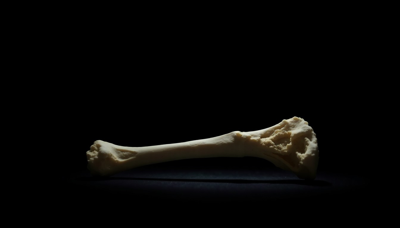 An extreme close-up photograph of a single bone fragment or other physical evidence related to the Victoria Jean Hargrove cold case, captured in stark, dramatic lighting that creates a serious, investigative mood without words.