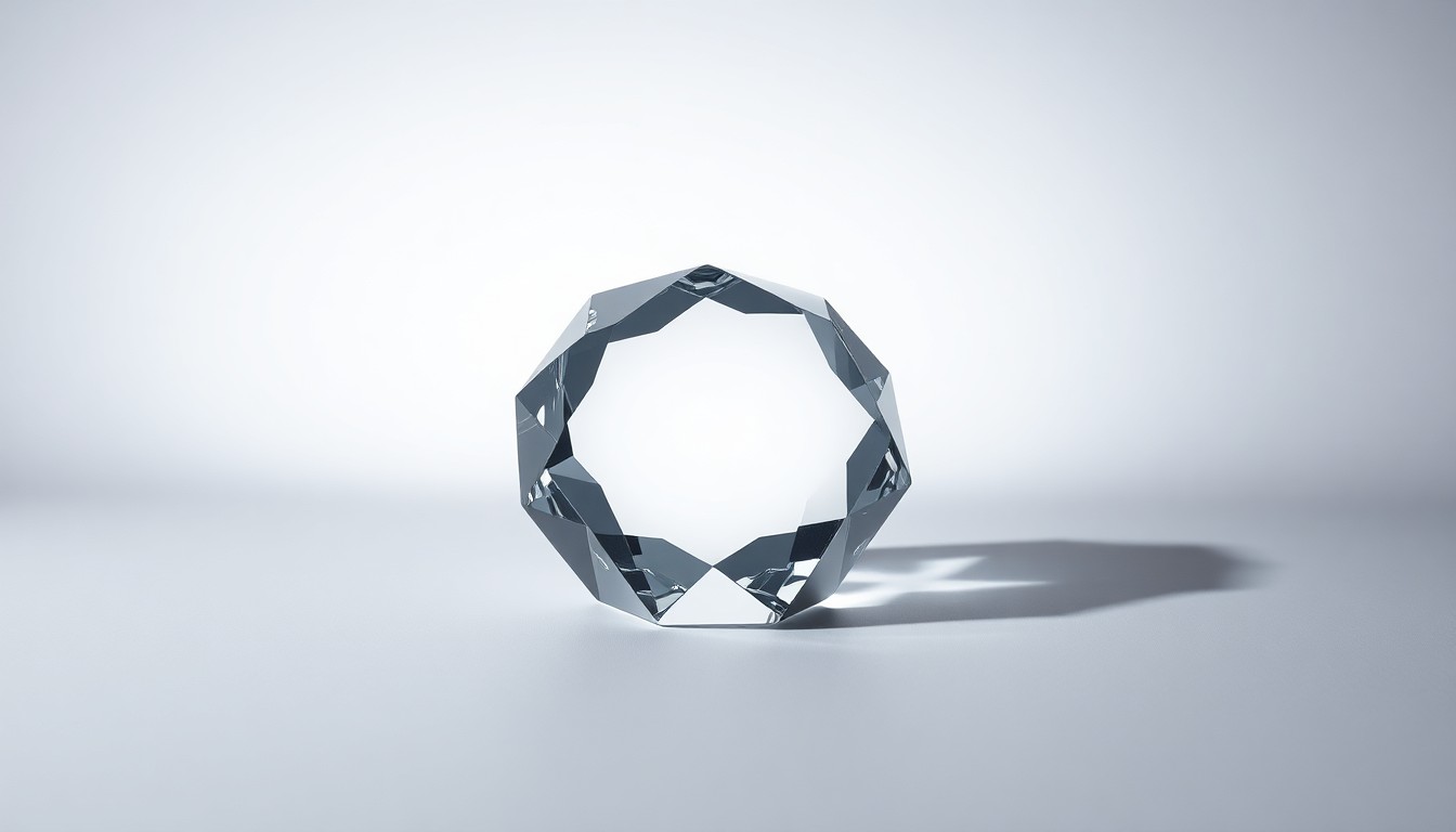 A highly reflective, geometric glass sculpture or paperweight resting on a clean, monochromatic background, casting dramatic shadows and symbolizing the abstract corporate strategy and legal risks surrounding a commercial real estate deal.