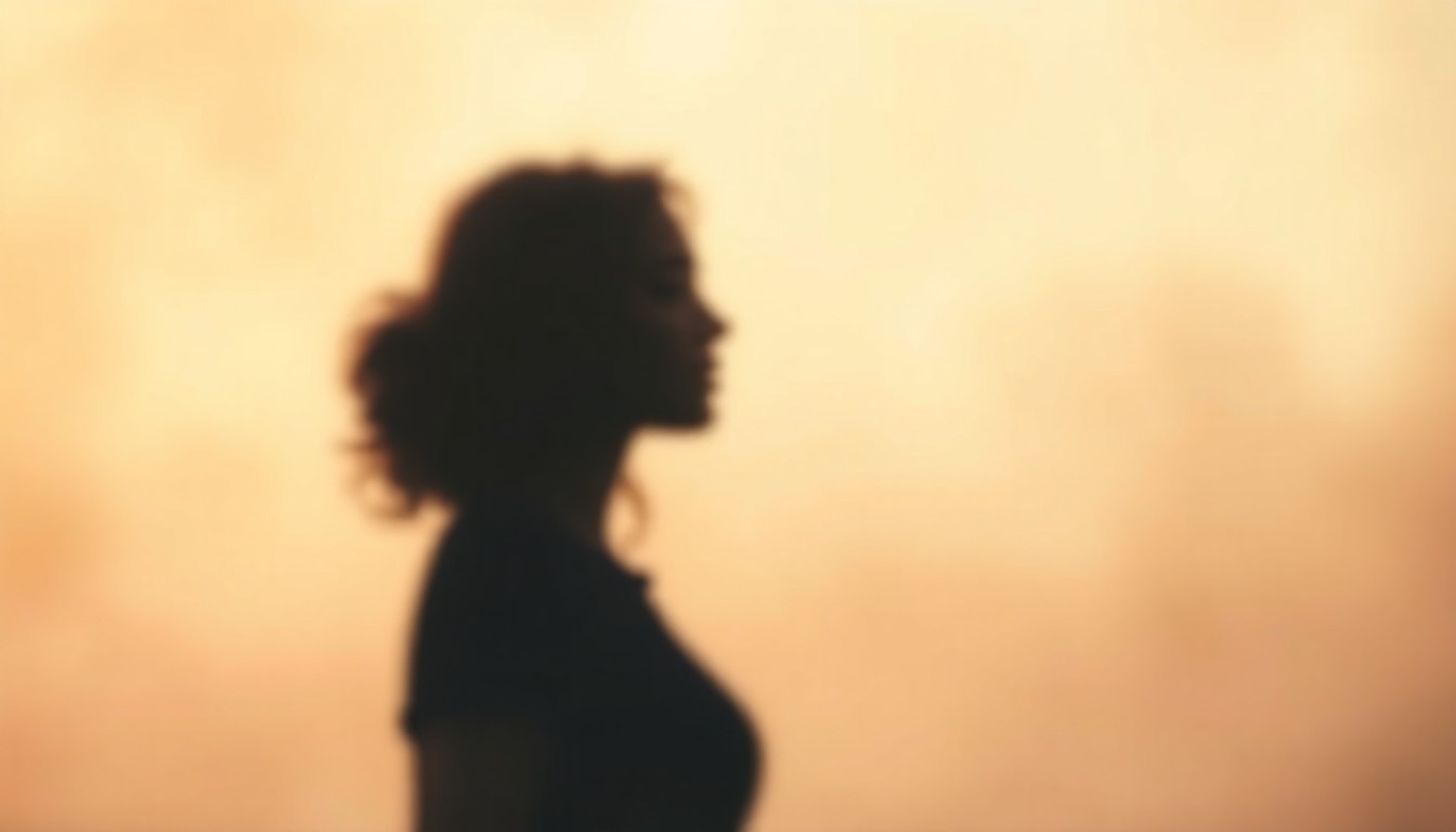 A softly blurred, impressionistic photograph in warm, muted tones depicting the silhouette of a woman against a hazy, indistinct background, conveying a sense of emotional turmoil and spiritual questioning.
