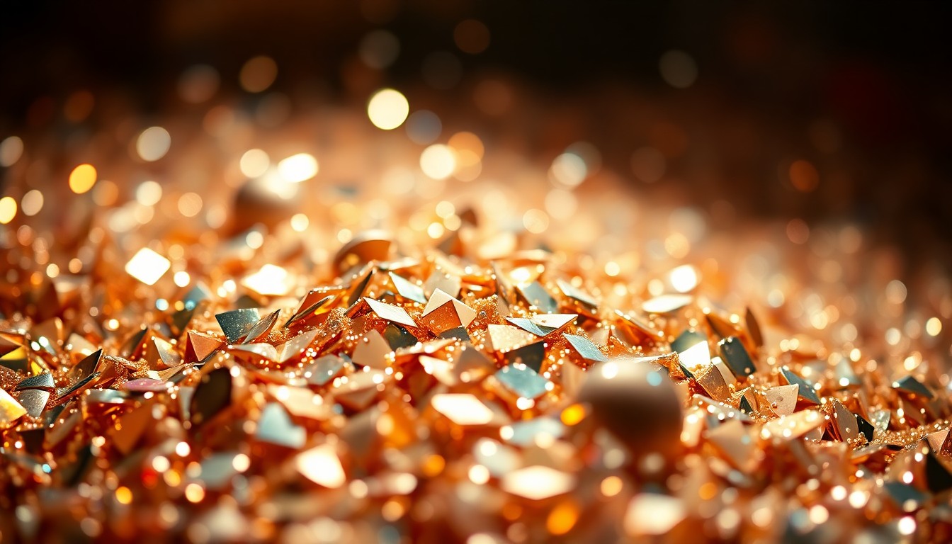 An abstract, high-contrast close-up photograph of shimmering sequins and glittering disco ball fragments, capturing the luxurious textures and dramatic lighting of a live dance performance.