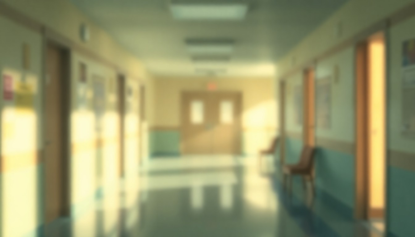 A hazy, dreamlike scene of a school hallway or classroom, with blurred shapes and muted colors, evoking a sense of transition and uncertainty.