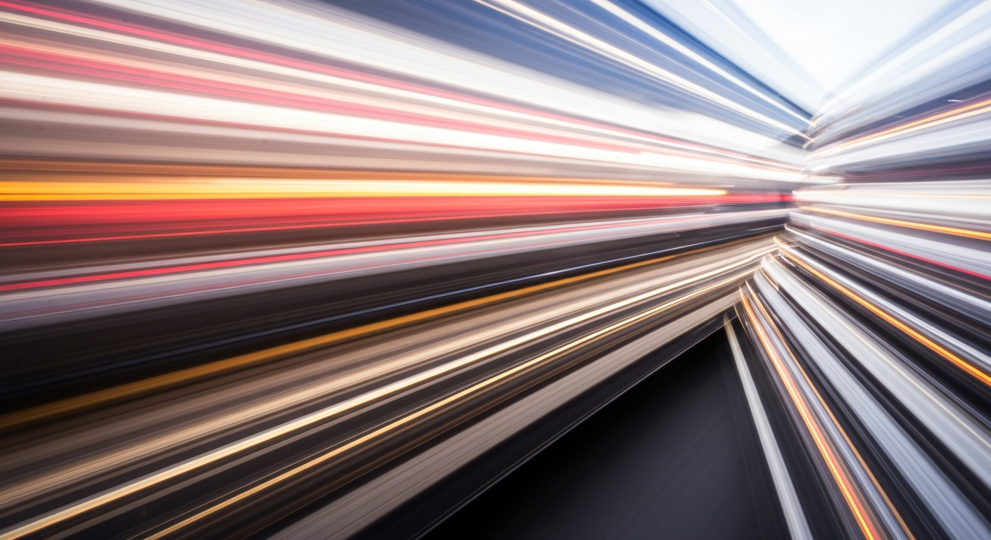 An abstract, colorful image with sweeping, blurred lines representing the motion of a vehicle, conveying the dynamic and chaotic nature of distracted driving on the road.