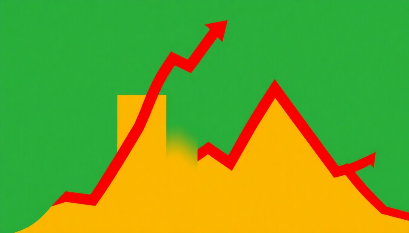 A minimalist abstract illustration using bold geometric shapes and primary colors to represent the concept of rising inflation and economic uncertainty, without any text or literal depictions.