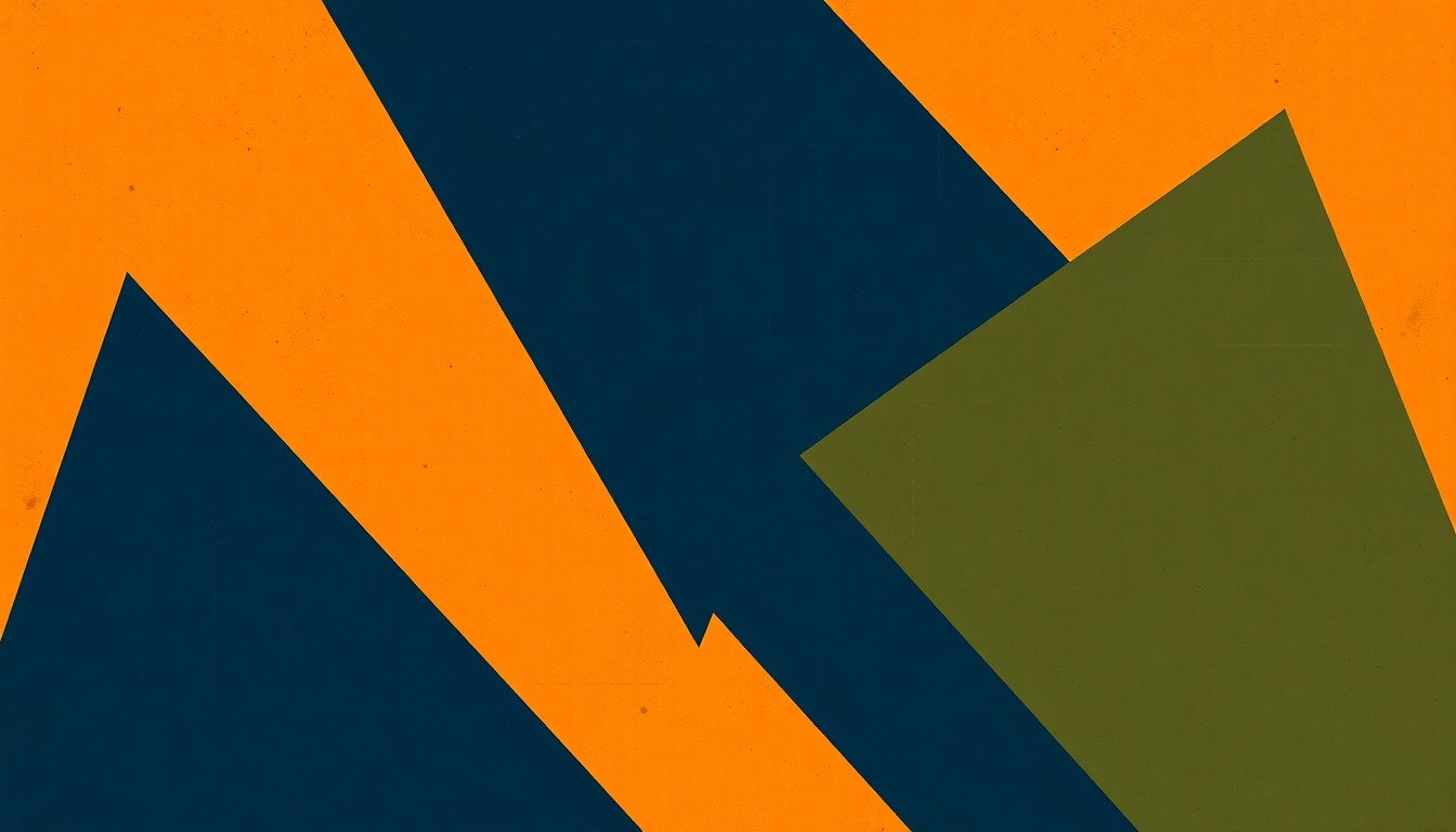 An abstract composition of overlapping, jagged geometric shapes in warm earth tones, conceptually representing the diverse musical styles and collaborative nature of a local musician's solo album release.