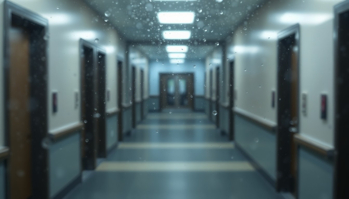 An abstract, impressionistic photograph showing a blurred interior hallway scene in muted tones, conveying a sense of quiet stillness and disruption within a government building.