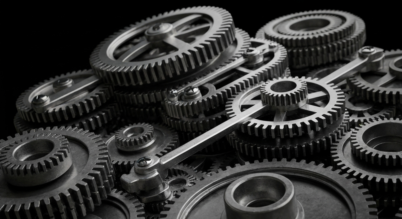 A highly detailed, cinematic close-up photograph of the complex inner workings of a financial mechanism, representing the tangible security and control that Mercury Legacy's strategies aim to provide for its clients.