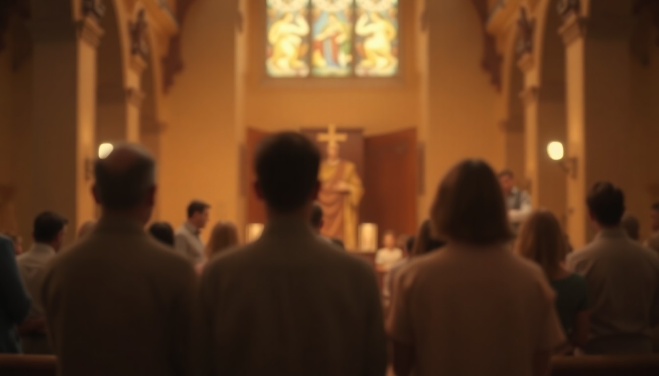 A softly blurred, out-of-focus photograph in warm, muted tones depicting a serene, contemplative scene, conveying a sense of quiet reflection and reverence.