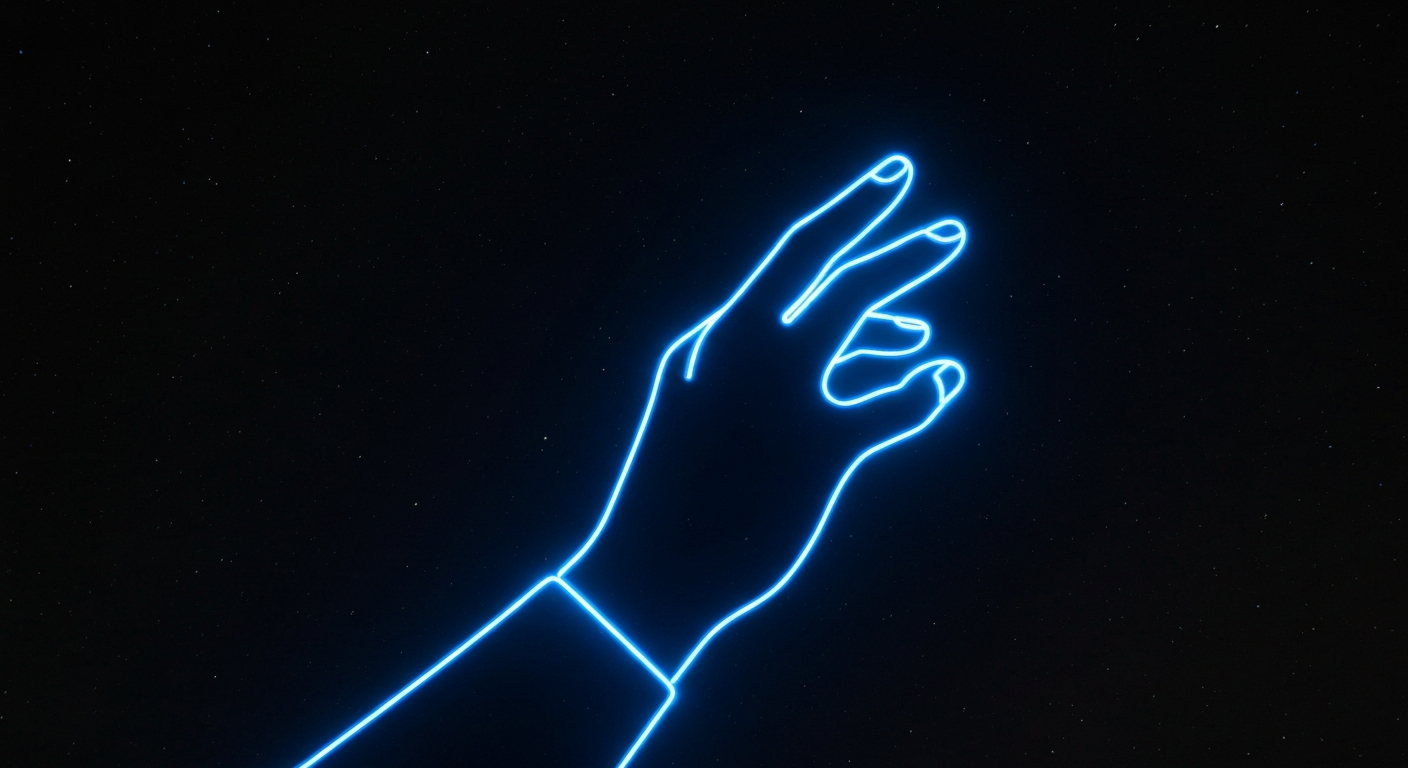 A vibrant neon outline of a human hand reaching out against a dark background, conceptually representing the regenerative power of stem cells.