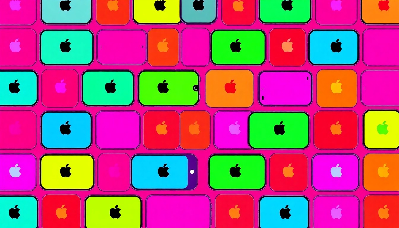 A vibrant, high-contrast silkscreen-style illustration featuring a smartphone icon repeated in a grid pattern, using bold neon colors and heavy black outlines to conceptually represent the omnipresence of smartphones and the need for digital wellness solutions.