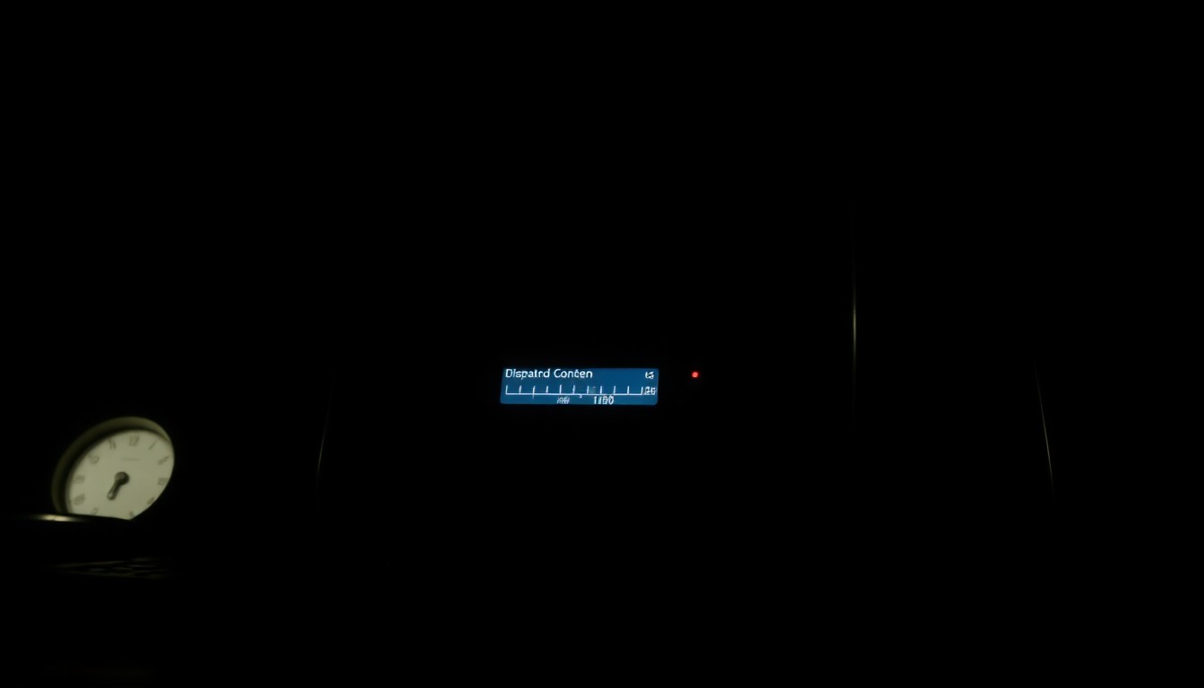 An extreme close-up photograph of a police radio or dispatch console equipment, lit by a harsh, direct camera flash against a pitch-black background, creating a stark, gritty, investigative aesthetic that conceptually illustrates the disruption of emergency services.