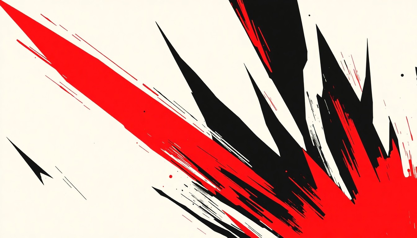 A bold, abstract illustration featuring stark black and red geometric shapes, capturing the rebellious spirit of a new Foo Fighters album release.