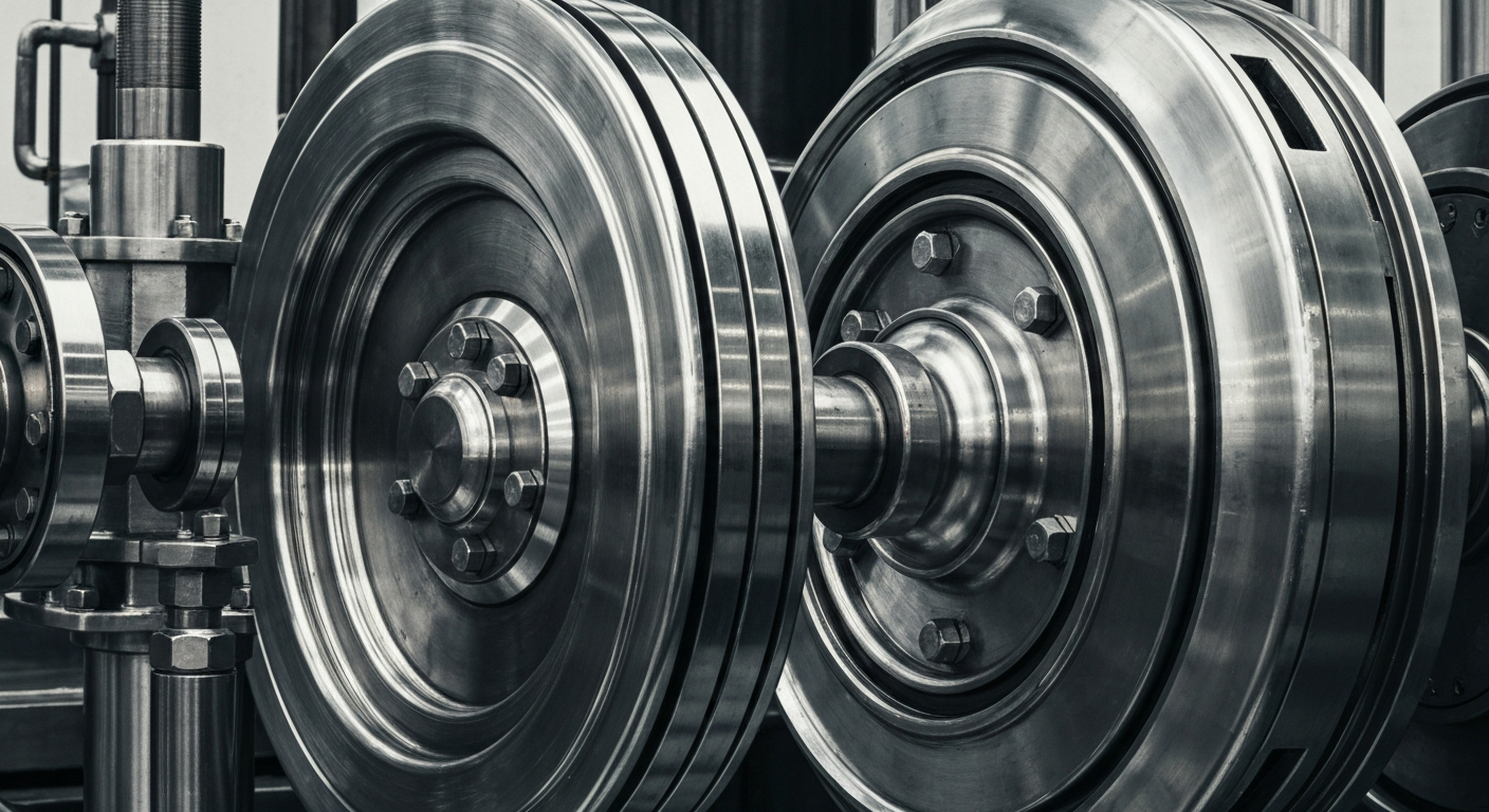 A close-up image of highly detailed, industrial machinery and equipment, conveying a sense of the complex, mechanical processes involved in the energy industry.