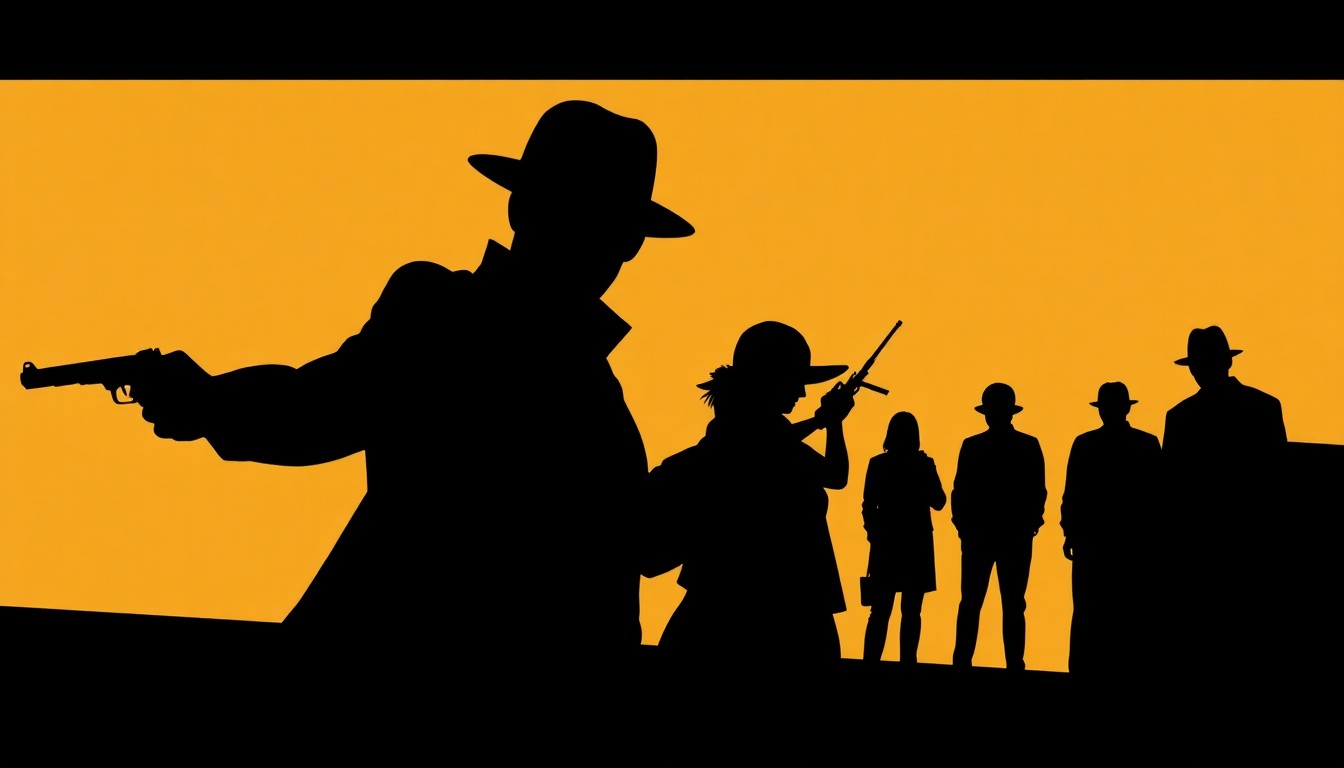 An abstract, minimalist illustration featuring bold black silhouettes and high-contrast solid colors, conceptually representing the mystery and suspense of a spy thriller.