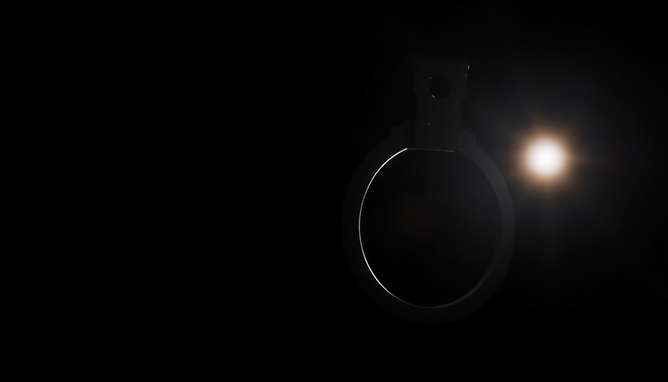 An extreme close-up of a detention officer's badge or handcuffs, lit by a harsh camera flash against a pitch-black background, conveying a somber, investigative tone about the loss of a law enforcement professional.
