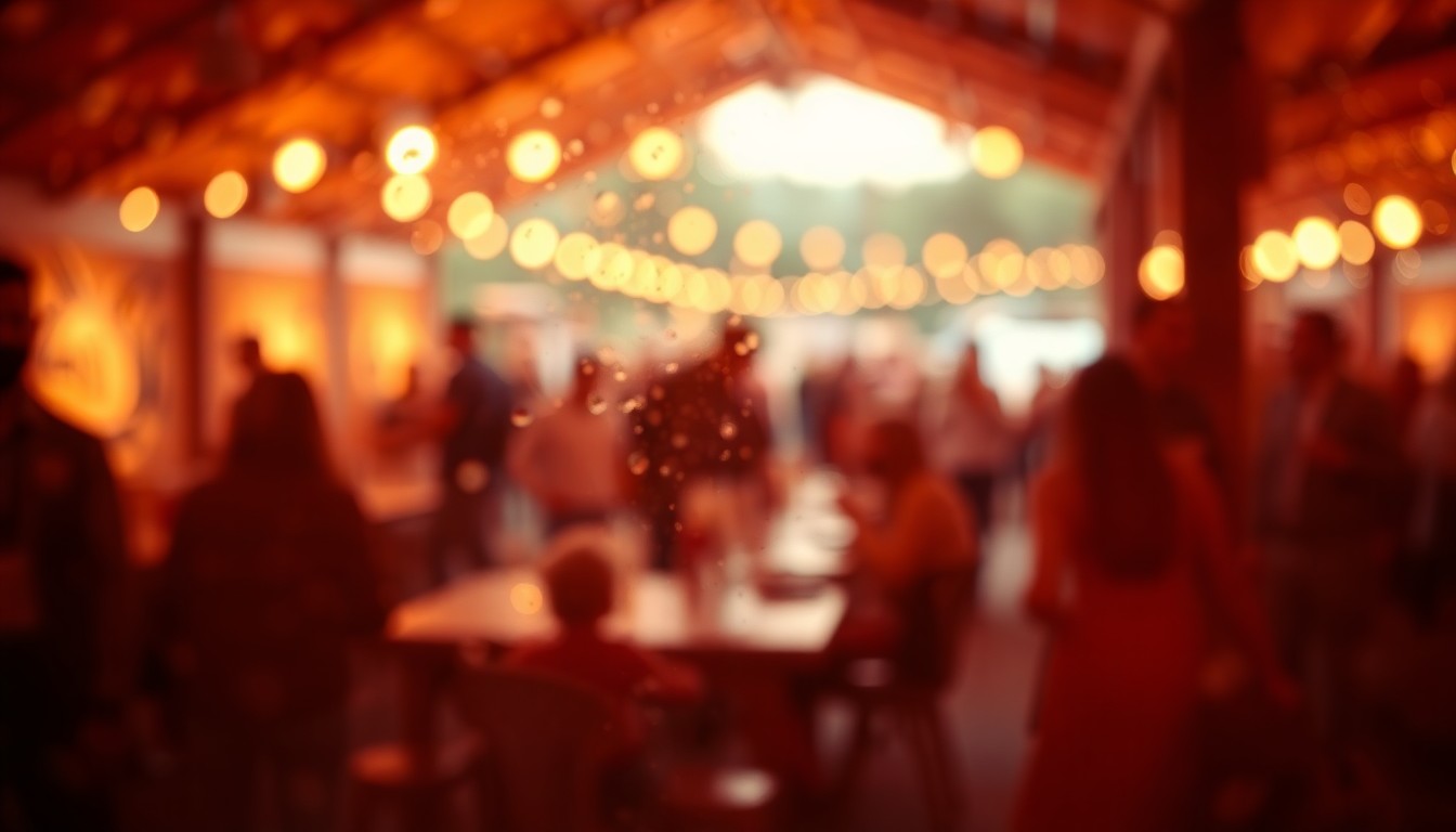 An abstract, out-of-focus scene featuring blurred shapes and colors that suggest the atmosphere and mood of a wine tasting festival in Dry Creek Valley, California.