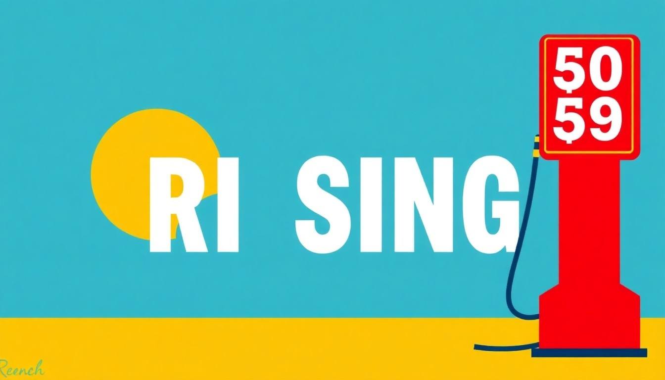 A geometric abstract illustration using bold shapes and primary colors to conceptually represent the rising fuel prices impacting Cape May County, New Jersey.