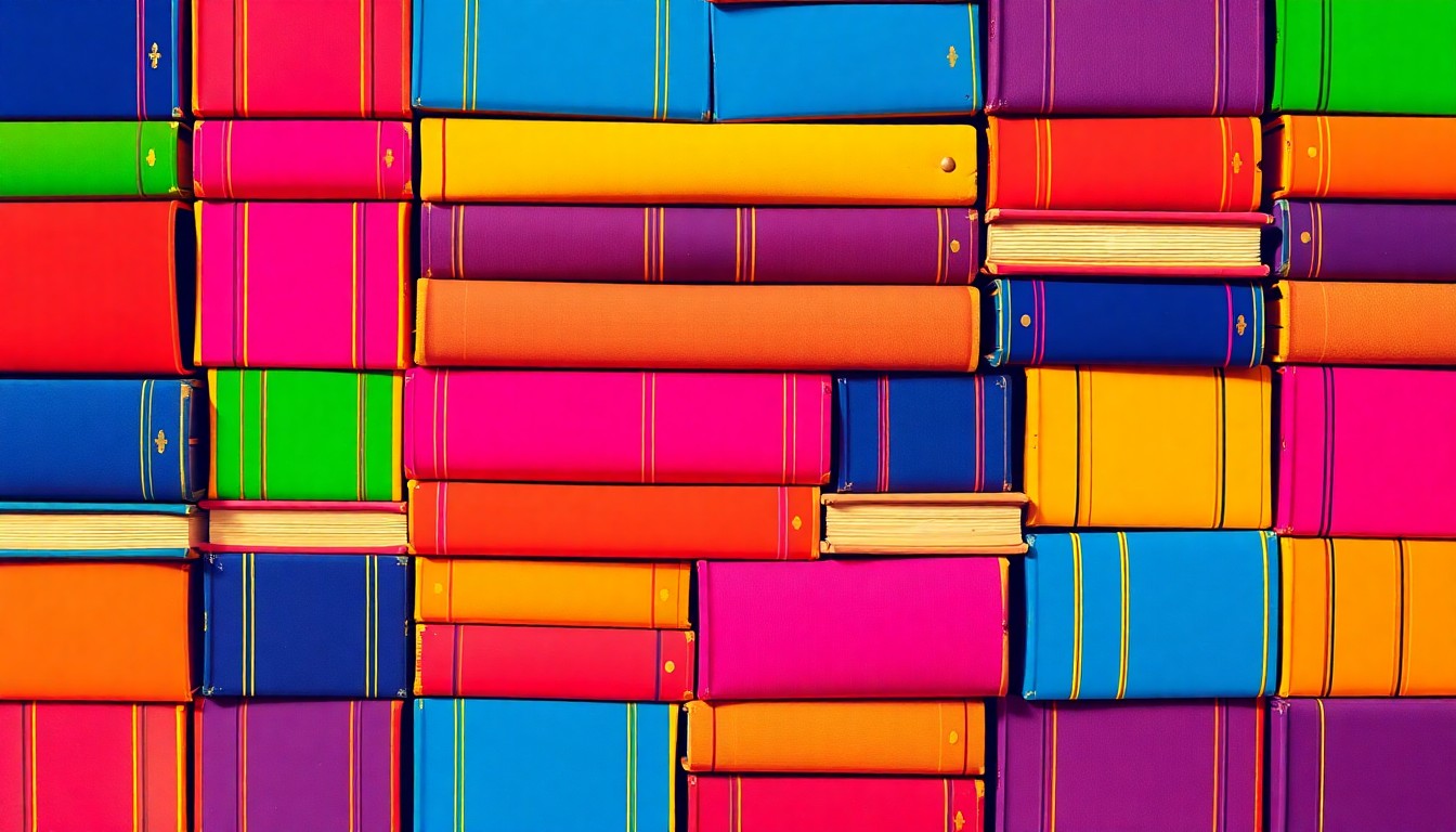 A vibrant, high-contrast silkscreen print featuring a repeating grid of colorful vintage hardcover books, capturing the energy and excitement of the Dothan Library's annual book sale event.