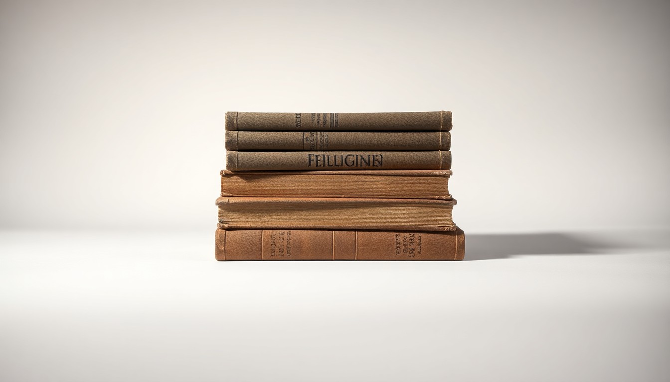 A high-end, photorealistic studio still-life photograph featuring a stack of well-worn, vintage hardcover books in muted earth tones, resting on a clean, monochromatic seamless background. The lighting is sharp and dramatic, with deep shadows to conceptually represent the fragility of independent businesses facing bureaucratic obstacles.