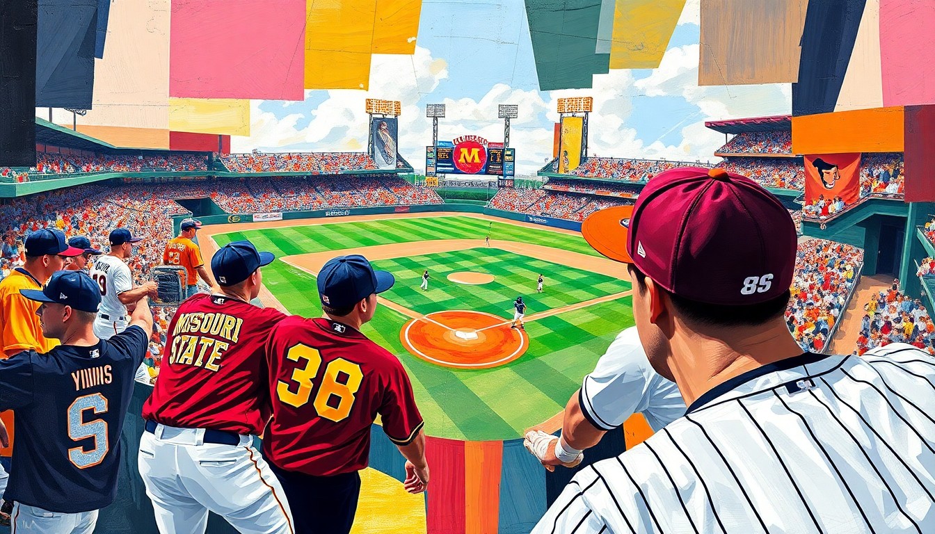 A fractured, multi-perspective painting in the style of Pablo Picasso, breaking a baseball game down into sharp, overlapping geometric planes of vibrant colors representing the uniforms of the opposing teams.