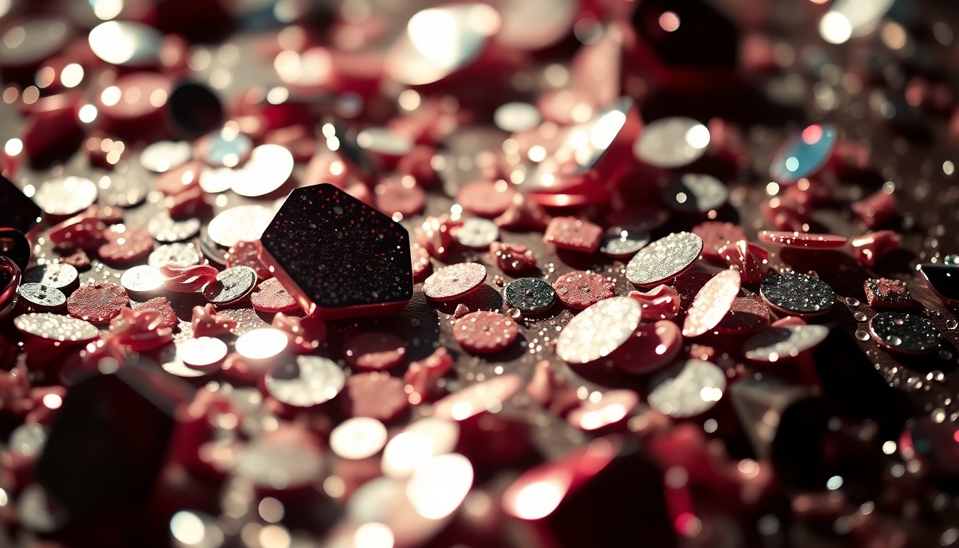 An extreme close-up photograph of shimmering sequins and glittering disco ball fragments, capturing the glamorous, high-fashion aesthetic of the 'The Devil Wears Prada' franchise.