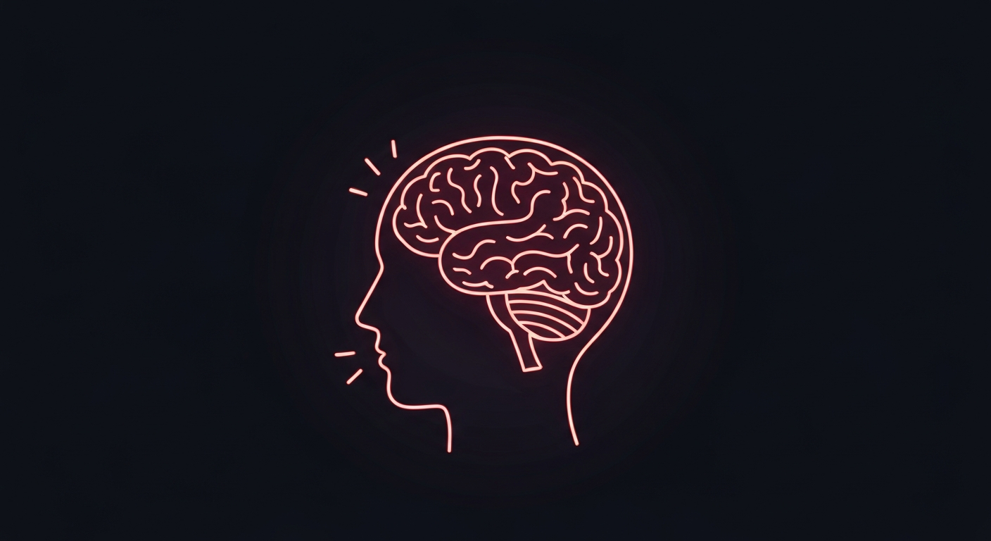 A glowing neon outline of a human head and brain against a dark background, conceptually representing the importance of the human element in mental healthcare.