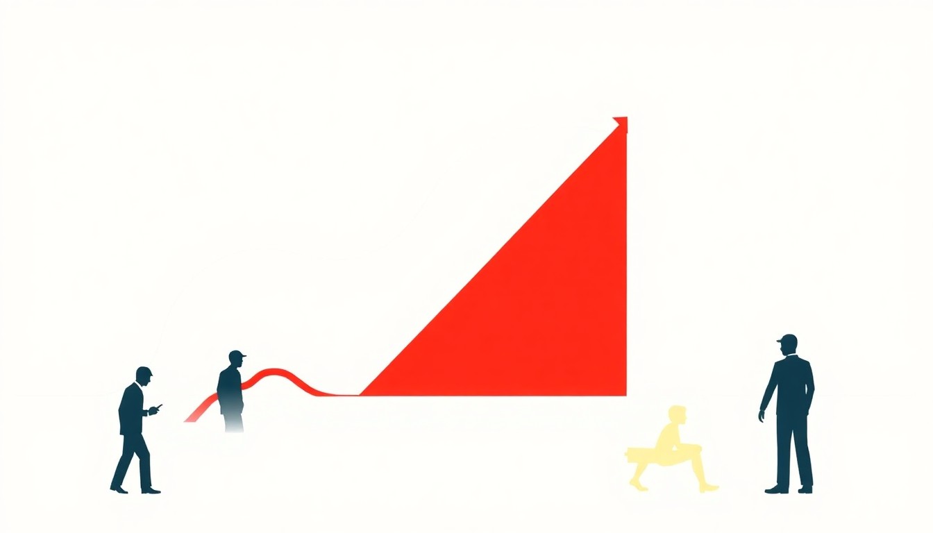 A geometric abstract illustration using bold shapes and primary colors to conceptually represent the shifting dynamics of the U.S. labor force and its impact on economic data.