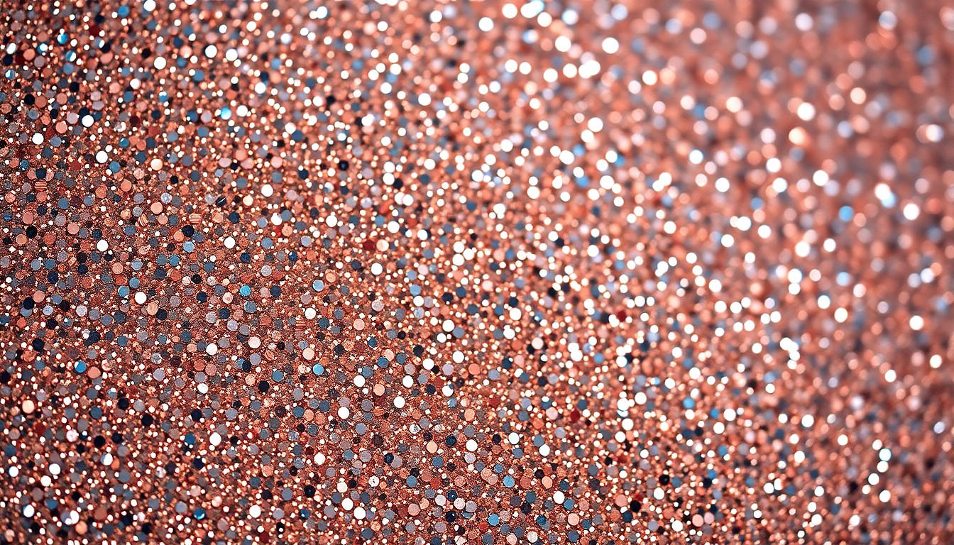 An abstract close-up photograph of a shimmering, high-contrast texture like glittering sequins or shattered glass, capturing the luxurious, high-fashion aesthetic associated with celebrity culture.