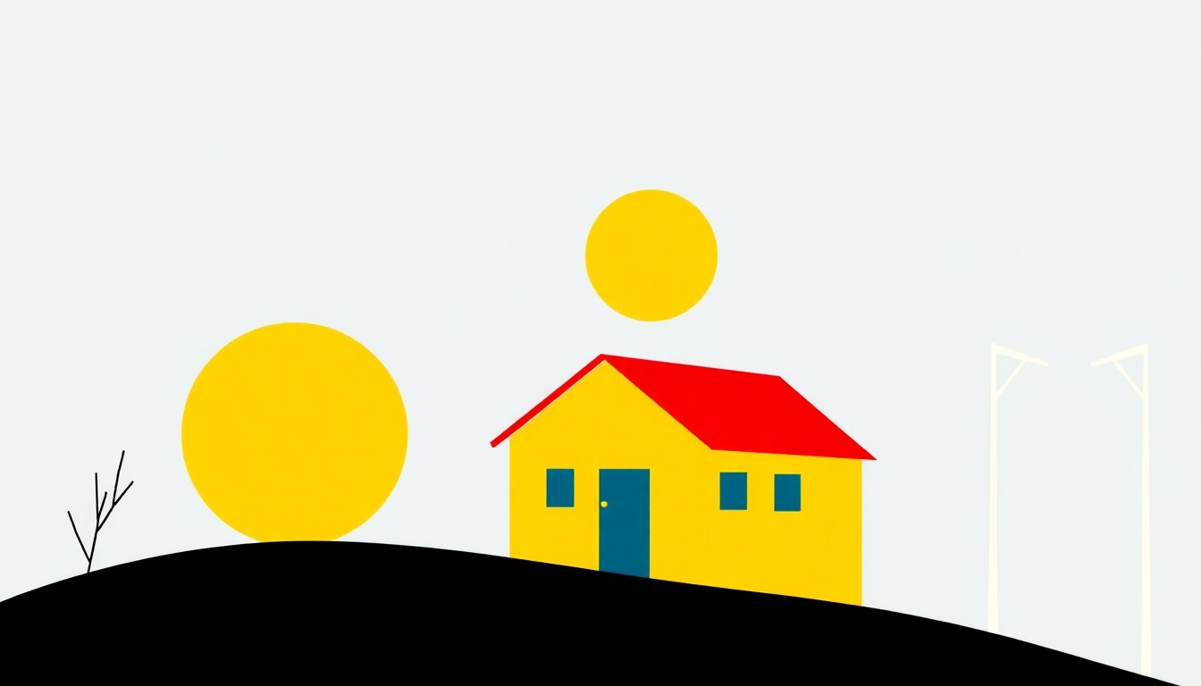 A vibrant abstract illustration composed of overlapping triangles and rectangles in shades of blue, red, and yellow, conceptually representing the complex challenges of energy affordability and utility bill transparency.