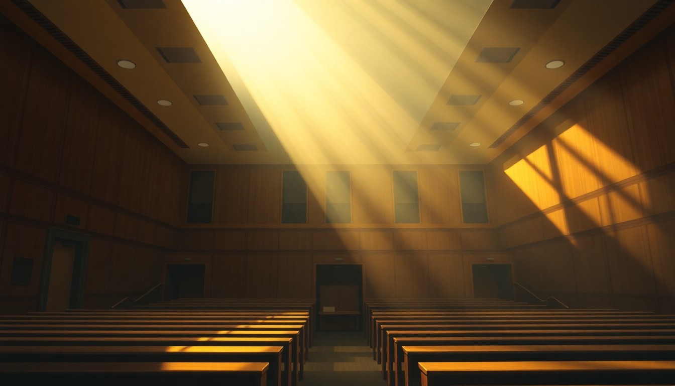 A dimly lit, cinematic painting of an empty university administrative office space, with warm sunlight streaming in through the windows and deep shadows cast across the desks and chairs, creating a contemplative and uncertain mood around the future of public higher education leadership.