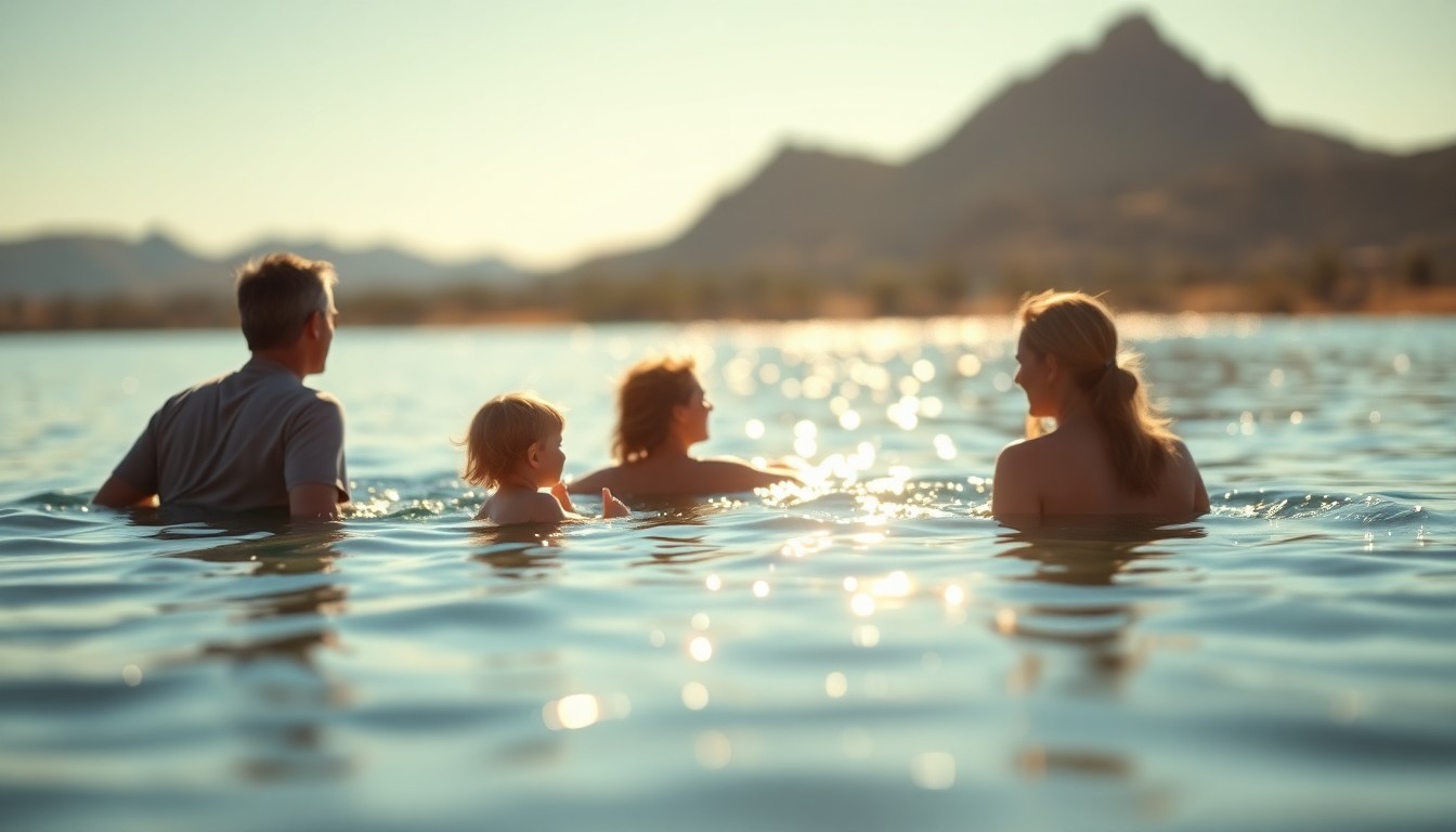 An extremely abstracted, out-of-focus photograph of a family enjoying a day on the water, with soft pools of warm light and color creating a dreamlike atmosphere that is suddenly disrupted by the intrusion of a powerful watercraft.