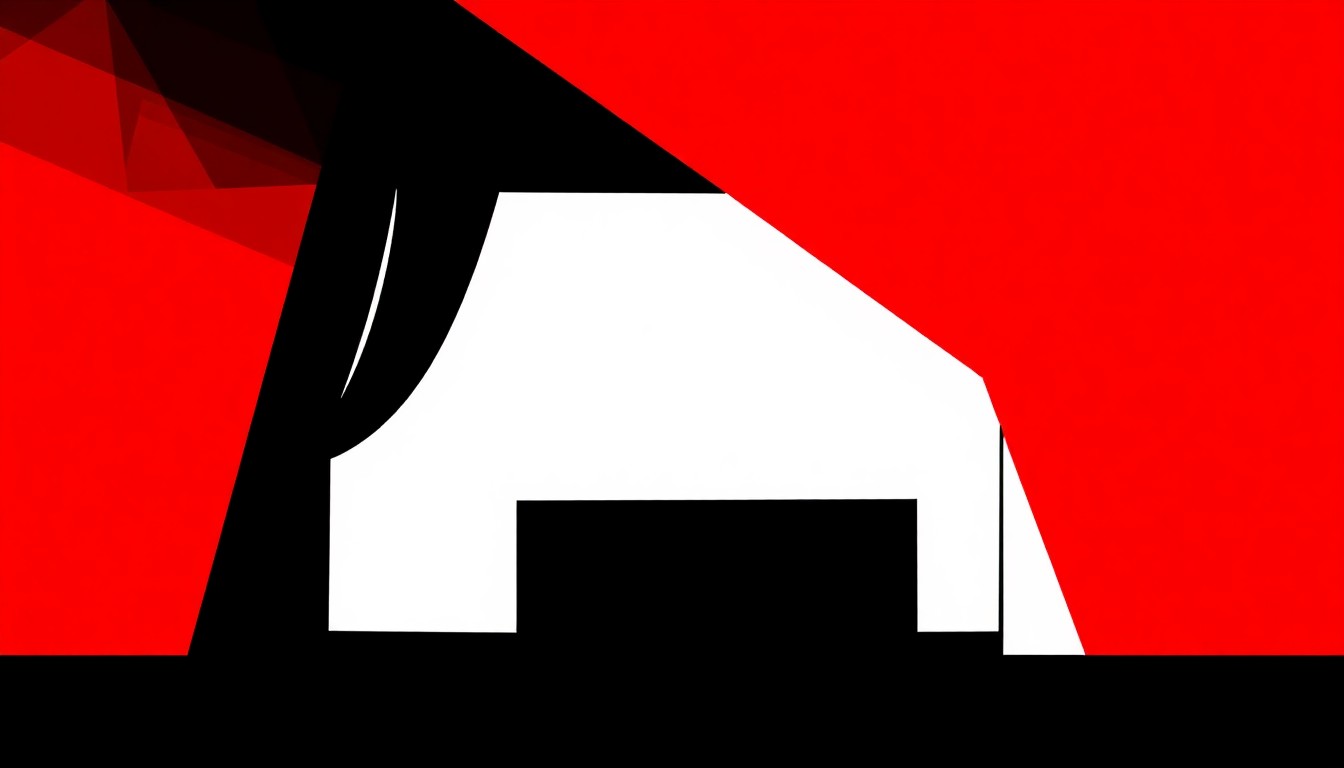 A striking abstract composition of bold, angular shapes in red and white, conceptually representing the shift in late night television programming.