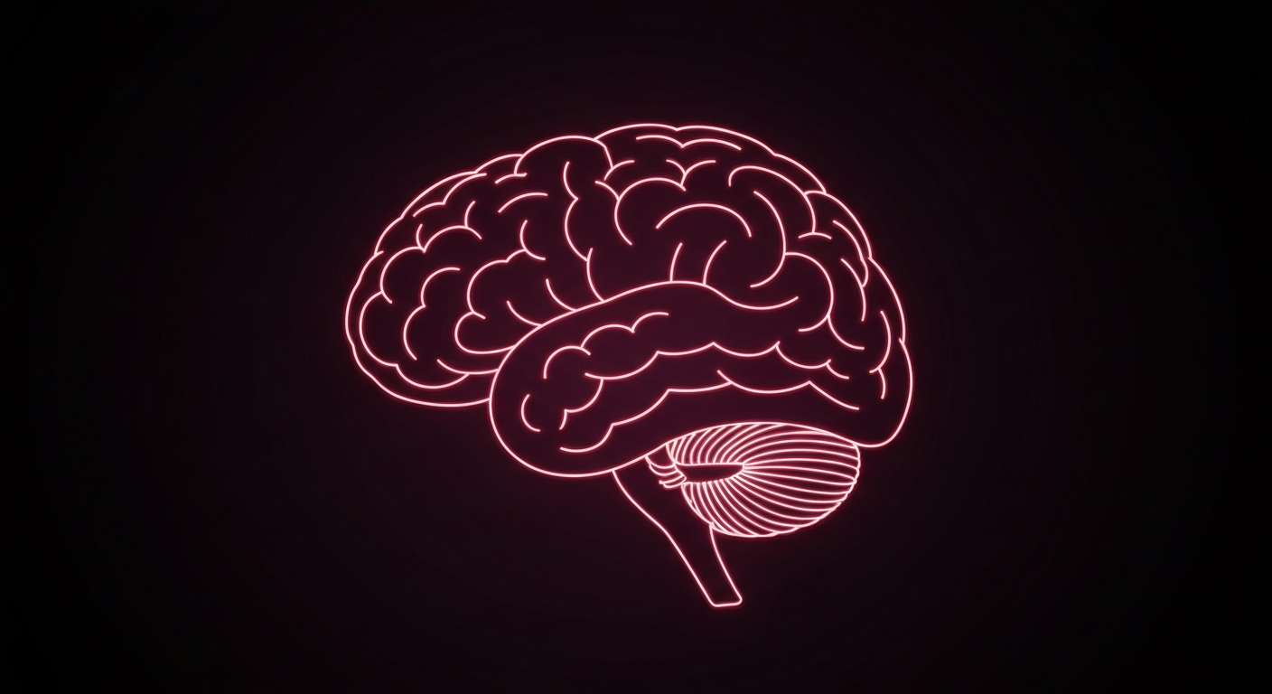 A vibrant neon outline of a human brain against a dark background, representing the importance of mental health awareness and community-based solutions.