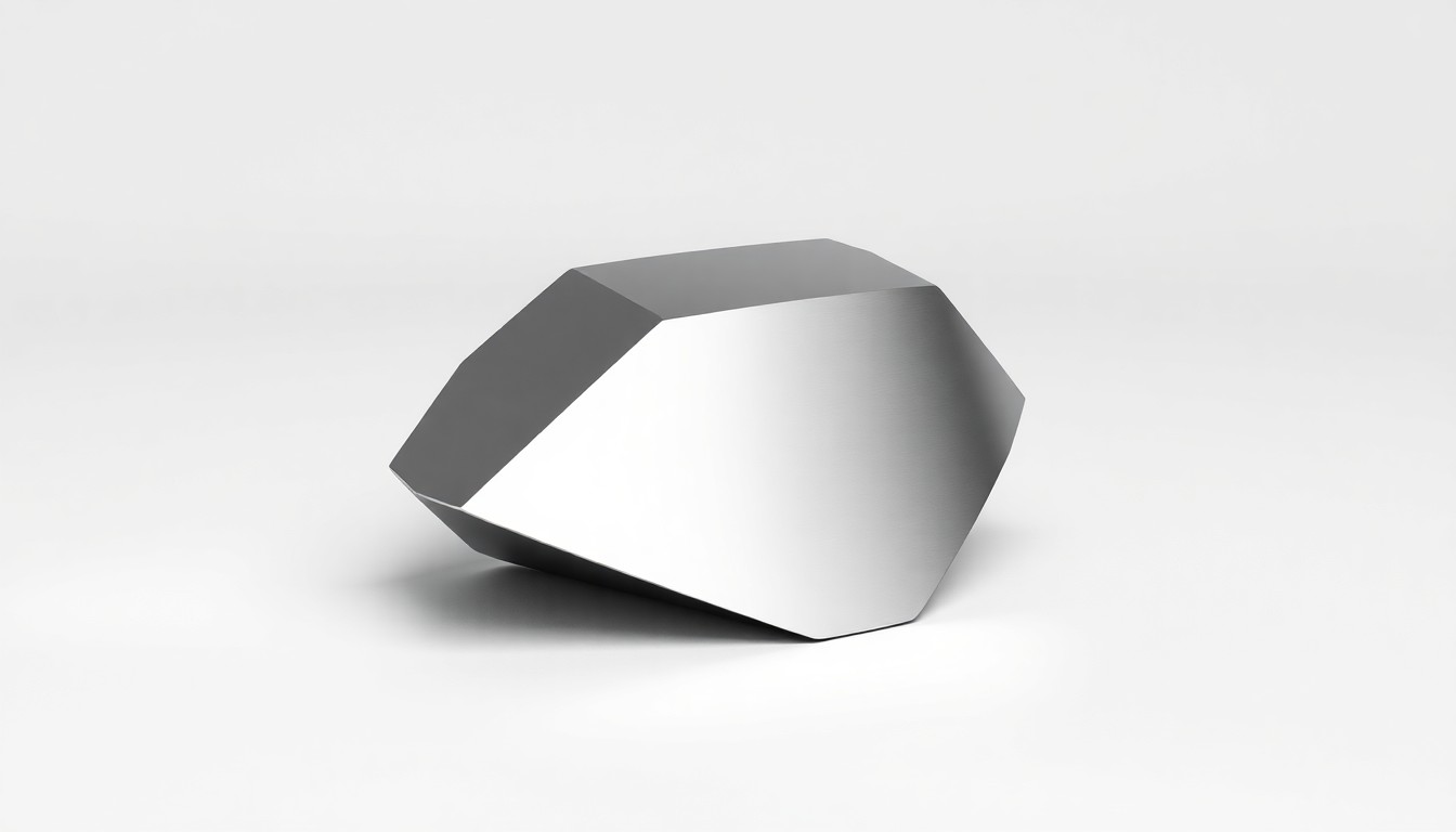 A high-end, photorealistic studio still-life photograph featuring a polished, geometric metal object with smooth surfaces and clean lines, representing the precision and innovation of quality engineering.