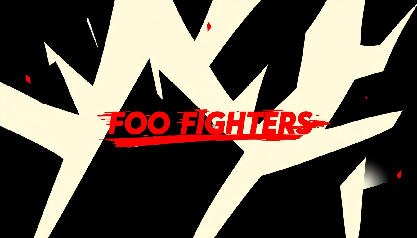 A striking abstract illustration featuring bold, jagged shapes in black, white, and red, capturing the rebellious spirit of a new Foo Fighters album release.