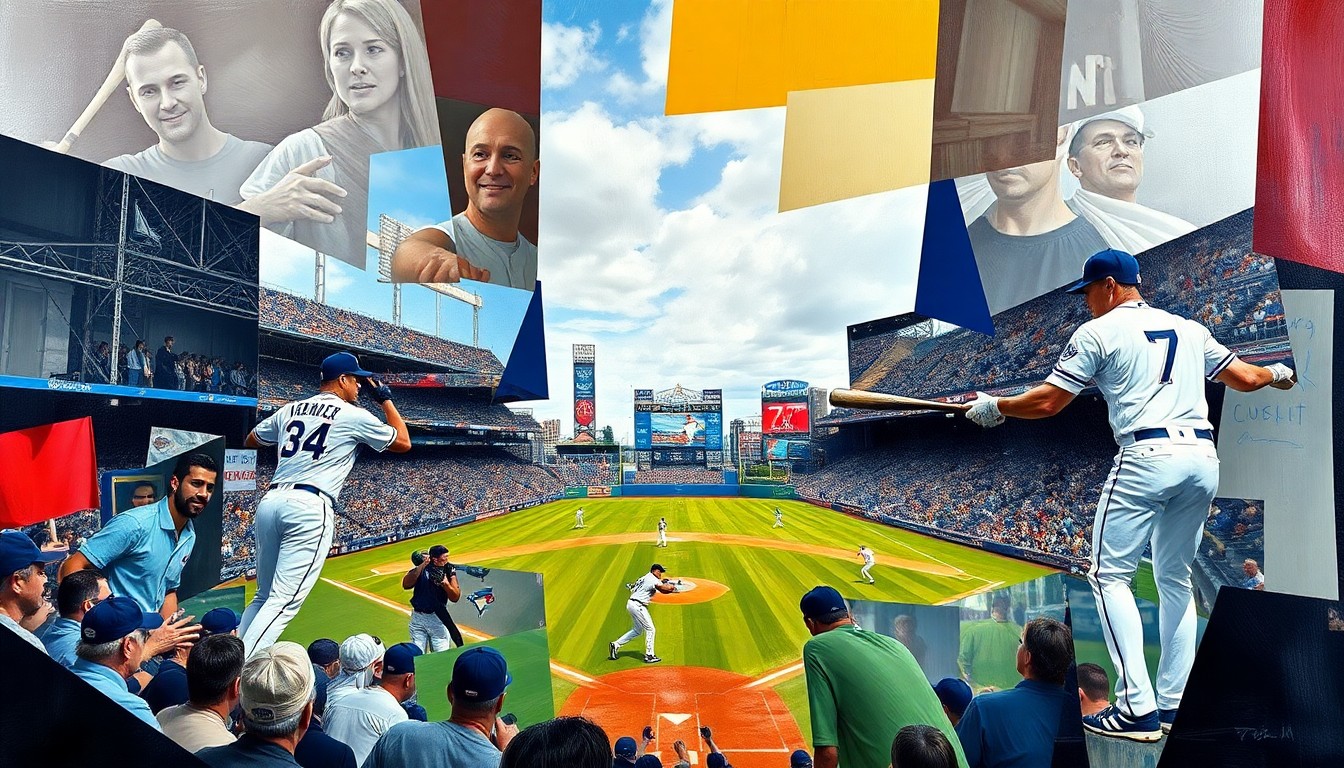 A fractured, geometric painting depicting the key moments of a baseball game, with sharp, overlapping planes representing the players and action on the field, without any identifiable faces or logos.