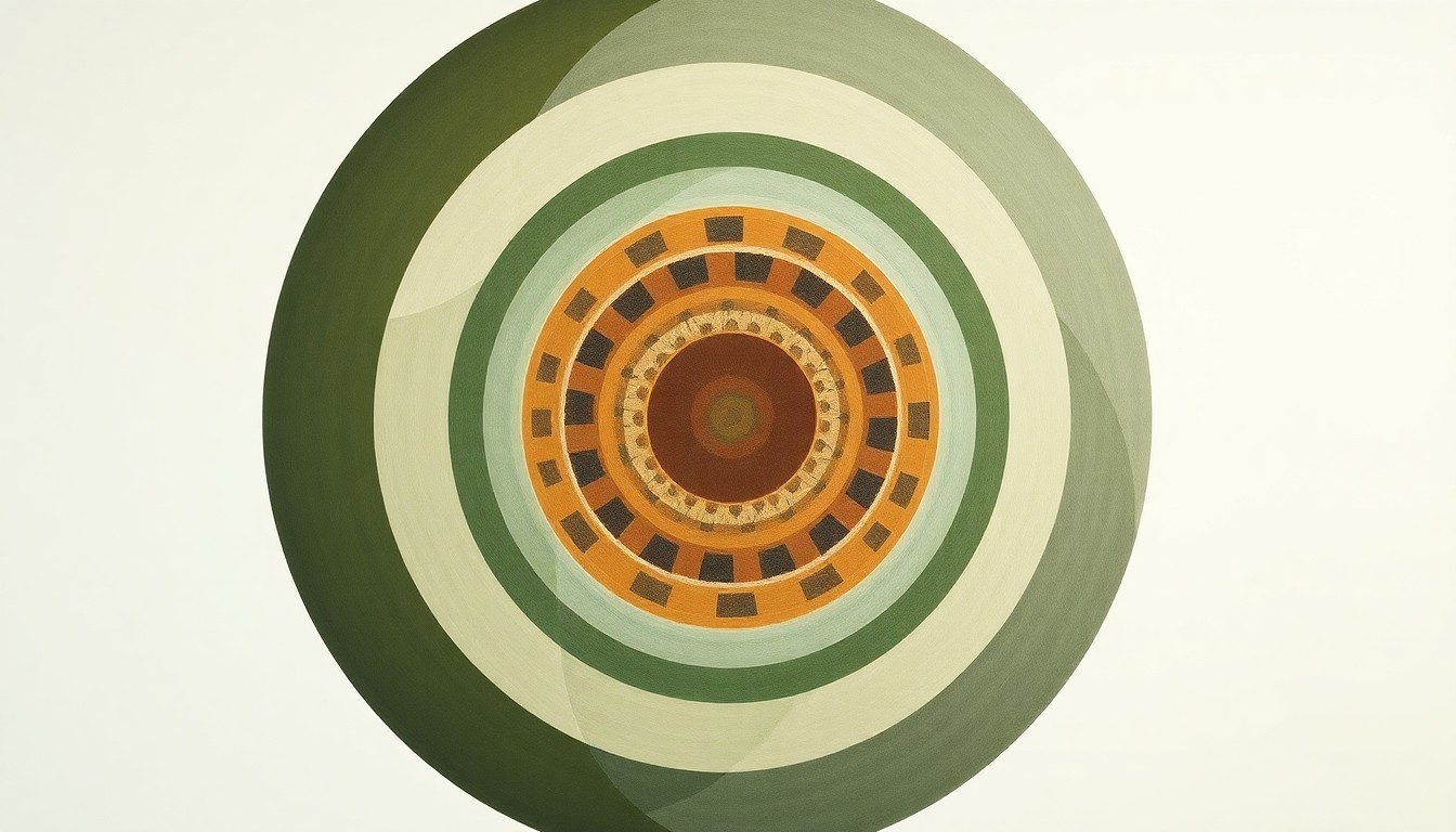 A bold, abstract painting in soft earth tones depicting the intricate, self-assembling structure of biohybrid cell spheroids, visualizing the innovative technology's potential to transform tissue engineering.